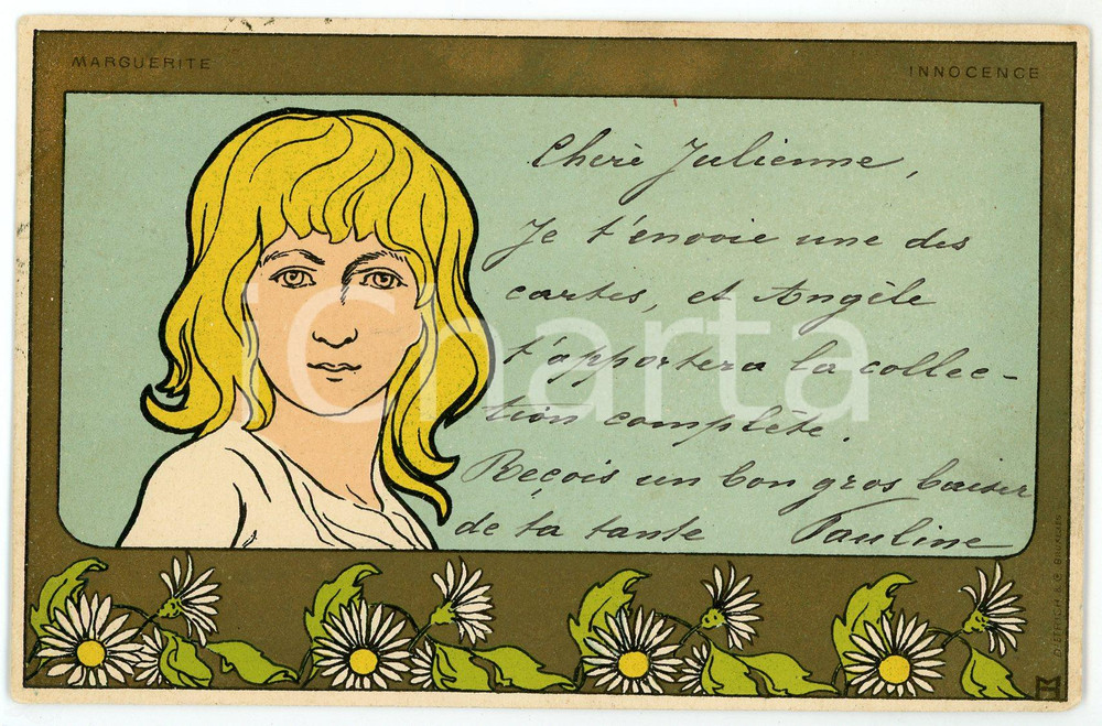 1899 Artiste Henri MEUNIER - Marguerite - Innocence - Carte postale CPA  Cartolina postale d'epoca, illustrata, viaggiata.CONDIZIONI: F (piegatura al lato superiore, lievi piegature angolari9FORMATO: FP    originale e autentica 1