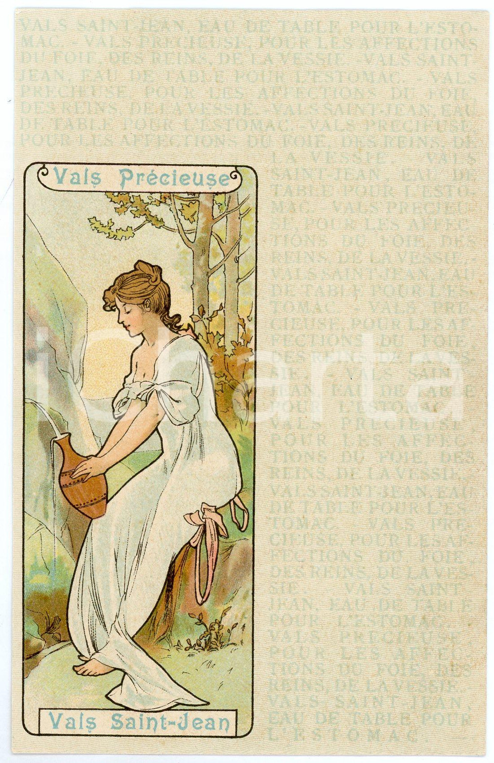 1900 ca ART NOUVEAU Eau de table Vals SAINT-JEAN Vals Précieuse Postcard 2  Cartolina postale d'epoca, illustrata, non viaggiata.CONDIZIONI: G (piccole piegature angolari)FORMATO: FP    originale e autentica 1