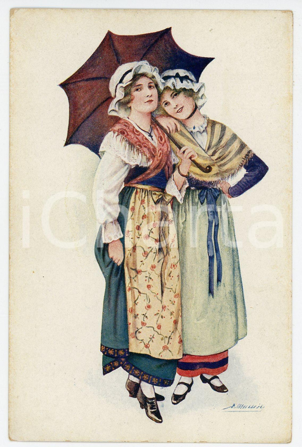 1920 ca COSTUMES DE LORRAINES Artist Suzanne MEUNIER Série 85 n.1 Carte postale  Cartolina postale d'epoca, non viaggiata.EDITORE: Marque L.E. Paris GOOD/buono  Formato: FP originale e autentica 1