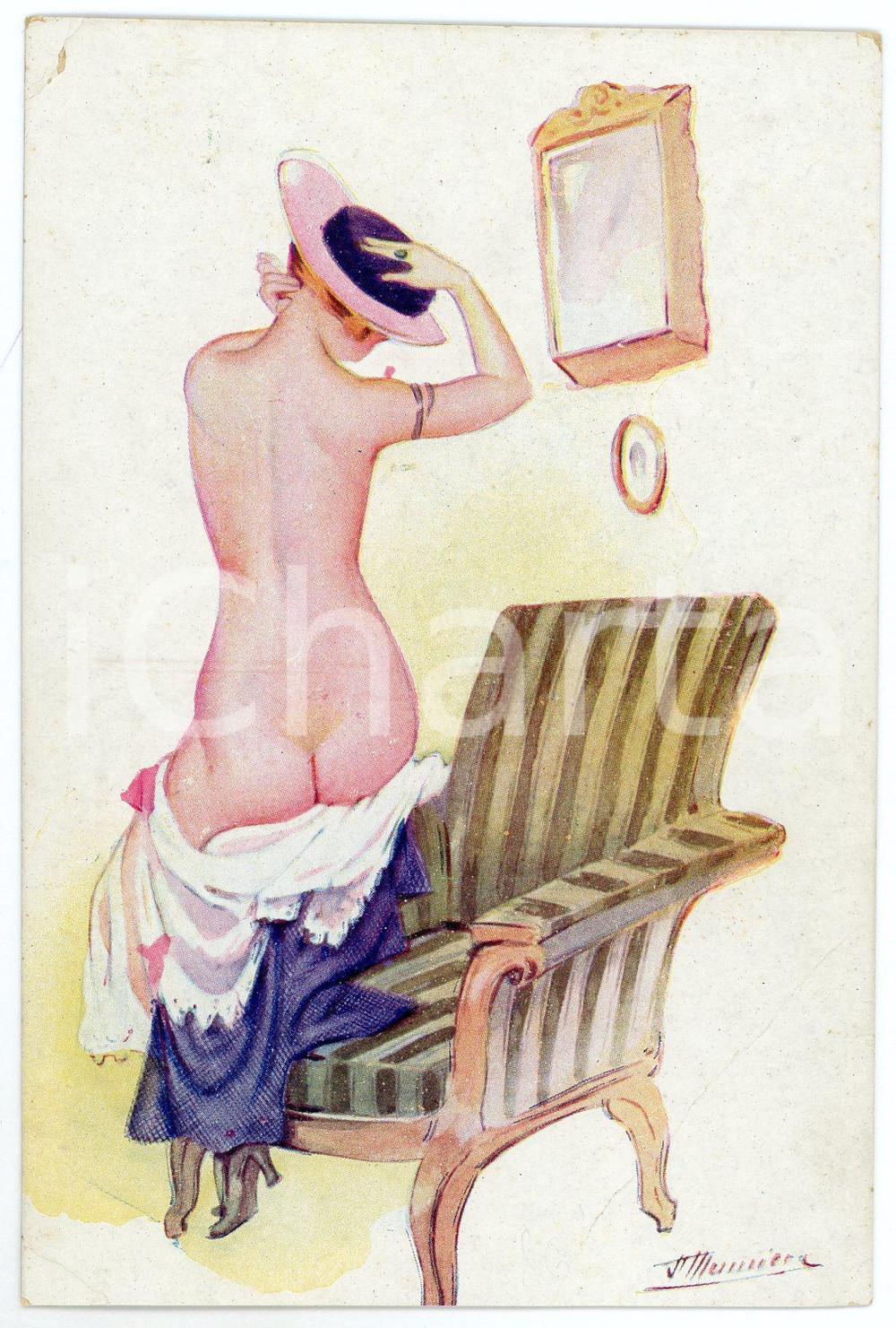 1920 EROTICA Artist Suzanne MEUNIER Joli effet de dos - Carte postale DAMAGED  Cartolina postale d'epoca, non viaggiata.EDITORE: Marque L.E. Paris - Serie 35 n.6CONDIZIONI: VERY POOR (margine inferiore rifilato a mano e profonde piegature agli angoli)FORMATO: FP    originale e autentica 1