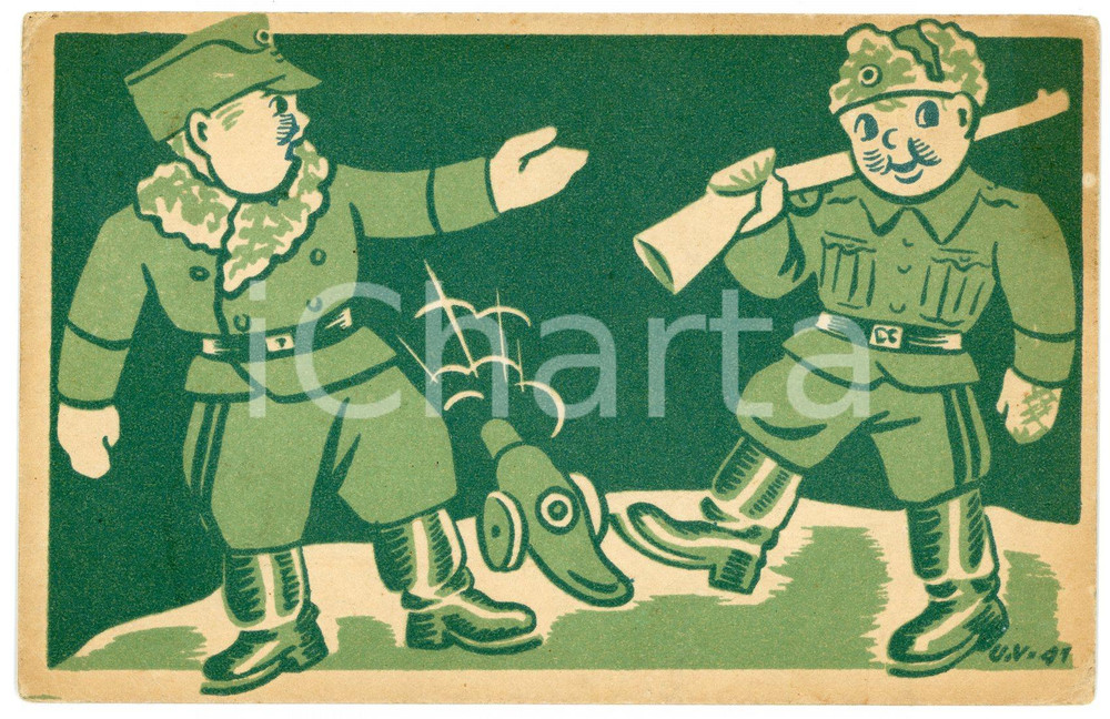 1941 FINLAND - WW2 Two little soldiers SATIRE Illustrated by U.V. Postcard FP NV  Cartolina postale d'epoca, non viaggiata.CONDIZIONI: POOR (piccole piegature e sbrecciature agli angoli)FORMATO: FP    originale e autentica 1