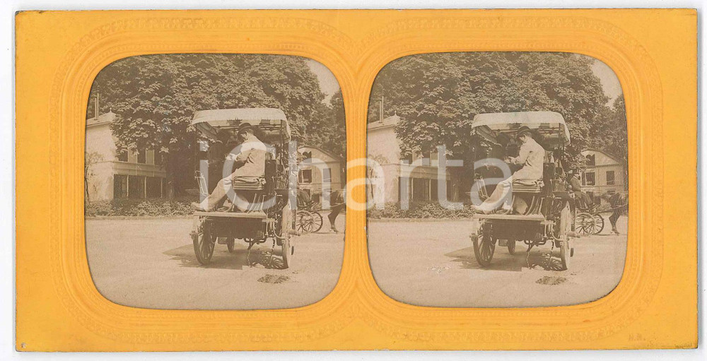 1890 ca FRANCIA - COSTUME - Omnibus in campagna - Foto stereoscopica Fotografia stereoscopica d'epoca, su cartoncino rigido. GOOD/buono  Formato: 18x9 cm originale e autentica 1