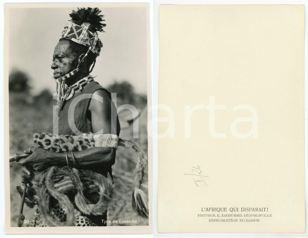 1936 C. ZAGOURSKI Â«L'Afrique qui disparaÃ®tÂ» Type de LUSAMBO Carte postale n.26  Fotocartolina postale d'epoca, appartenente alla serie &laquo;L'Afrique qui dispara&icirc;t&raquo; del fotografo Casimir Zagourski (L&eacute;opoldville).N&deg; 26, non viaggiata.CONDIZIONI: FAIRFORMATO: 9x14 cm    originale e autentica 1