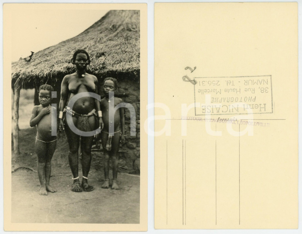 1930 ca C. ZAGOURSKI «L'Afrique qui disparaît» A.E.F. Mère et enfants *Postcard  Fotocartolina postale d'epoca, appartenente alla 1a serie &laquo;L'Afrique qui dispara&icirc;t&raquo; del fotografo Casimir Zagourski (L&eacute;opoldville).N&deg; 139, non viaggiata.Timbro ulteriore al verso del fotografo Henri Nicaise - Namur.CONDIZIONI: G FORMATO: 9x14 cm    originale e autentica 1
