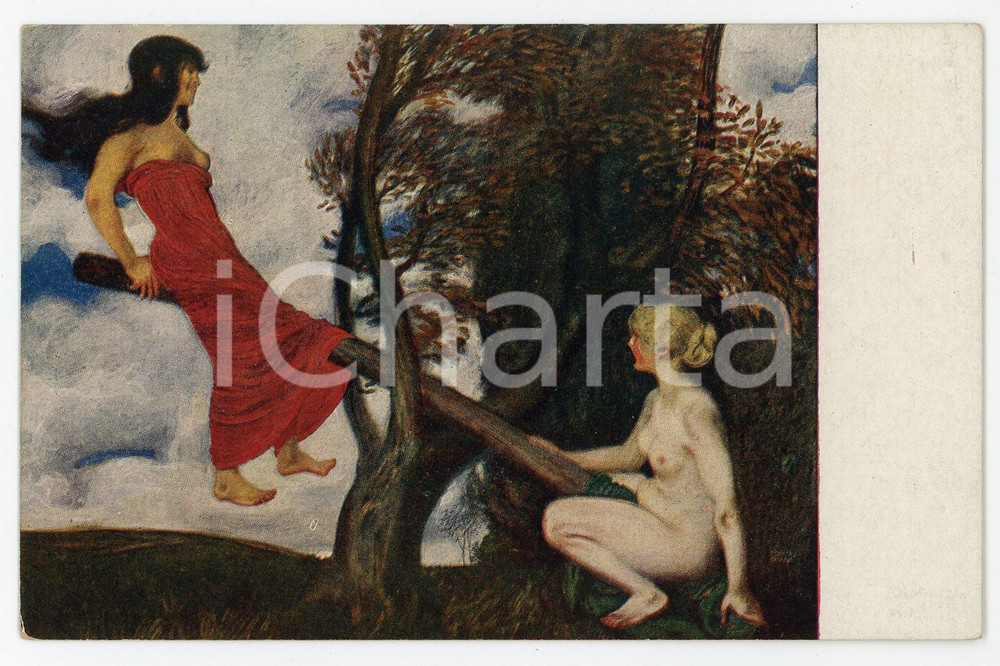 1910 ca ART Franz von Stuck - Die Schaukel - Vintage postcard ed. E.A. SEEMANN  Cartolina postale d'epoca, non viaggiata.CONDIZIONI: GFORMATO: FP    originale e autentica 1