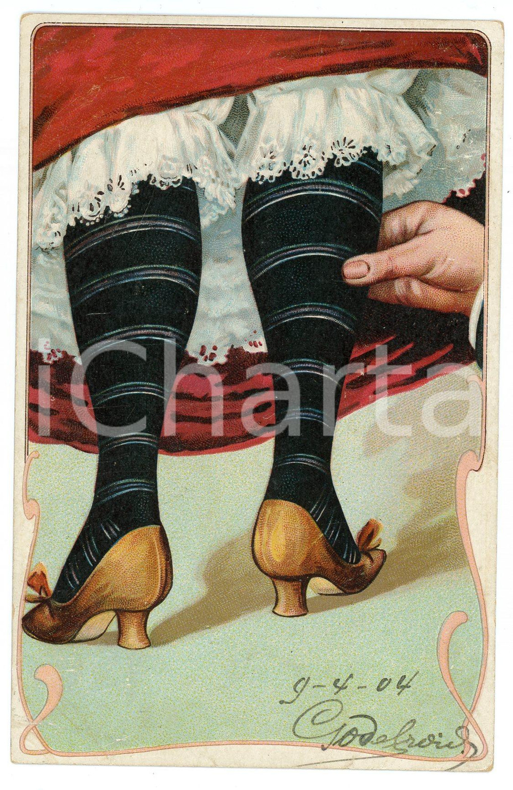 1904 MODE Bas pour femme - Illustrateur Georges MOUTON - Carte postale  Cartolina postale d'epoca, viaggiata.CONDIZIONI: G FORMATO: FP    originale e autentica 1