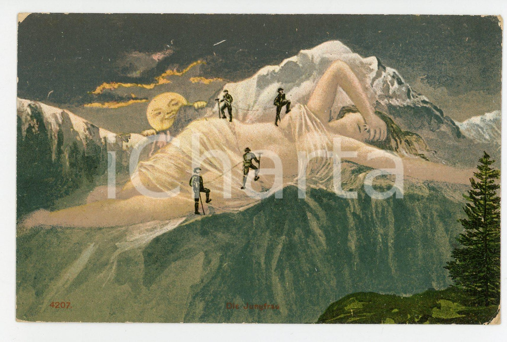 1905 ca MONTAGNE Alpinistes escaladent une femme - Carte postale FP VG  Cartolina d'epoca, non viaggiata. FAIR/discreto Smussature e sbrecciature agli angoli Formato: FP originale e autentica 1