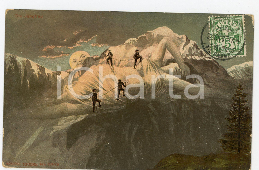 1907 MONOPOL EDITION Alpinistes escaladent une femme - Carte postale FP VG  Cartolina d'epoca, viaggiata. FAIR/discreto Smussature e sbrecciature agli angoli Formato: FP originale e autentica 1