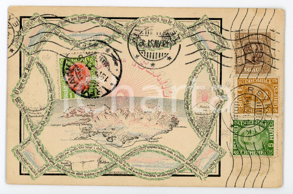 1921 ICELAND Frimerki Island ILLUSTRATED Postcard FP VG  Cartolina postale d'epoca, viaggiata. FAIR/discreto Lievi smussature agli angoli Formato: FP originale e autentica 1