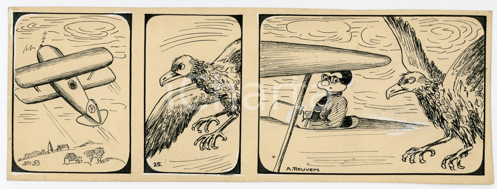 1940ca DRUMPIE'S DOLLE ADVENTUREN Comic strip 25 - A. REUVERS Original art RARE Striscia a fumetti d'epoca, originale e autentica. Disegno originale a china firmato A. Reuvers. EDITORE: Omnium PressCONDIZIONI: FAIRDIMENSIONI: 25x9 cm    originale e autentica 1