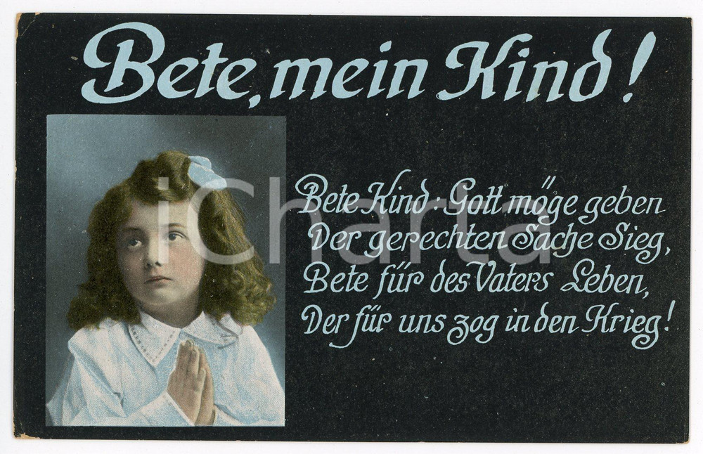 1916 GERMANY CHILDREN "Bete, mein Kind!" - Postcard Albert Fink  Cartolina postale d'epoca, non viaggiata. FAIR/discreto piccole piegature e abrasioni angolari Formato: 14x9 cm originale e autentica 1