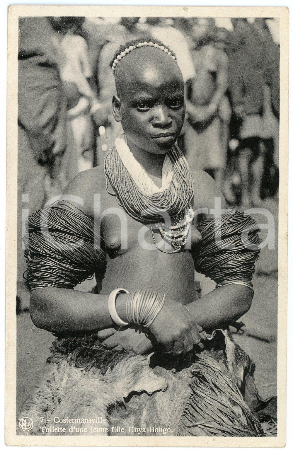 1950 ca CONGO - COSTERMANSVILLE Jeune fille Unya Bongo NU ETHNIQUE Carte postale  Cartolina postale d'epoca, non viaggiata.CONDIZIONI: FAIRFORMATO: FP    originale e autentica 1