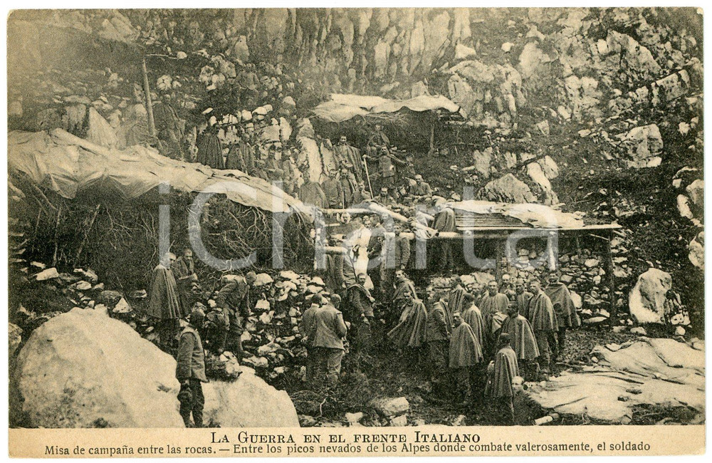 1915 ca WW1 - GRANDE GUERRA Messa al fronte - Cartolina FP NV  Cartolina postale d'epoca, non viaggiata.SERIE: La guerra en el frente italianoCONDIZIONI: FAIR (lievi smussature agli angoli)FORMATO: FP    originale e autentica 1