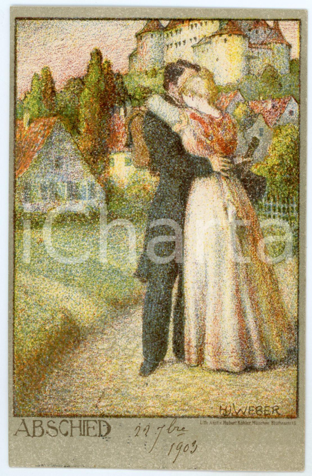 1903 Artist H. J WEBER Abschied - The farewell of lovers - Postcard FP VG  Cartolina postale d'epoca, viaggiata. GOOD/buono  Formato: FP originale e autentica 1