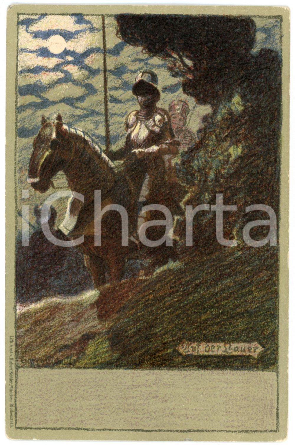 1900 ca DEUTSCHLAND Auf der lauer - Lurking knight ILLUSTRATED Postcard FP VG  Cartolina postale d'epoca, non viaggiata. FAIR/discreto Smussature agli angoli Formato: FP originale e autentica 1