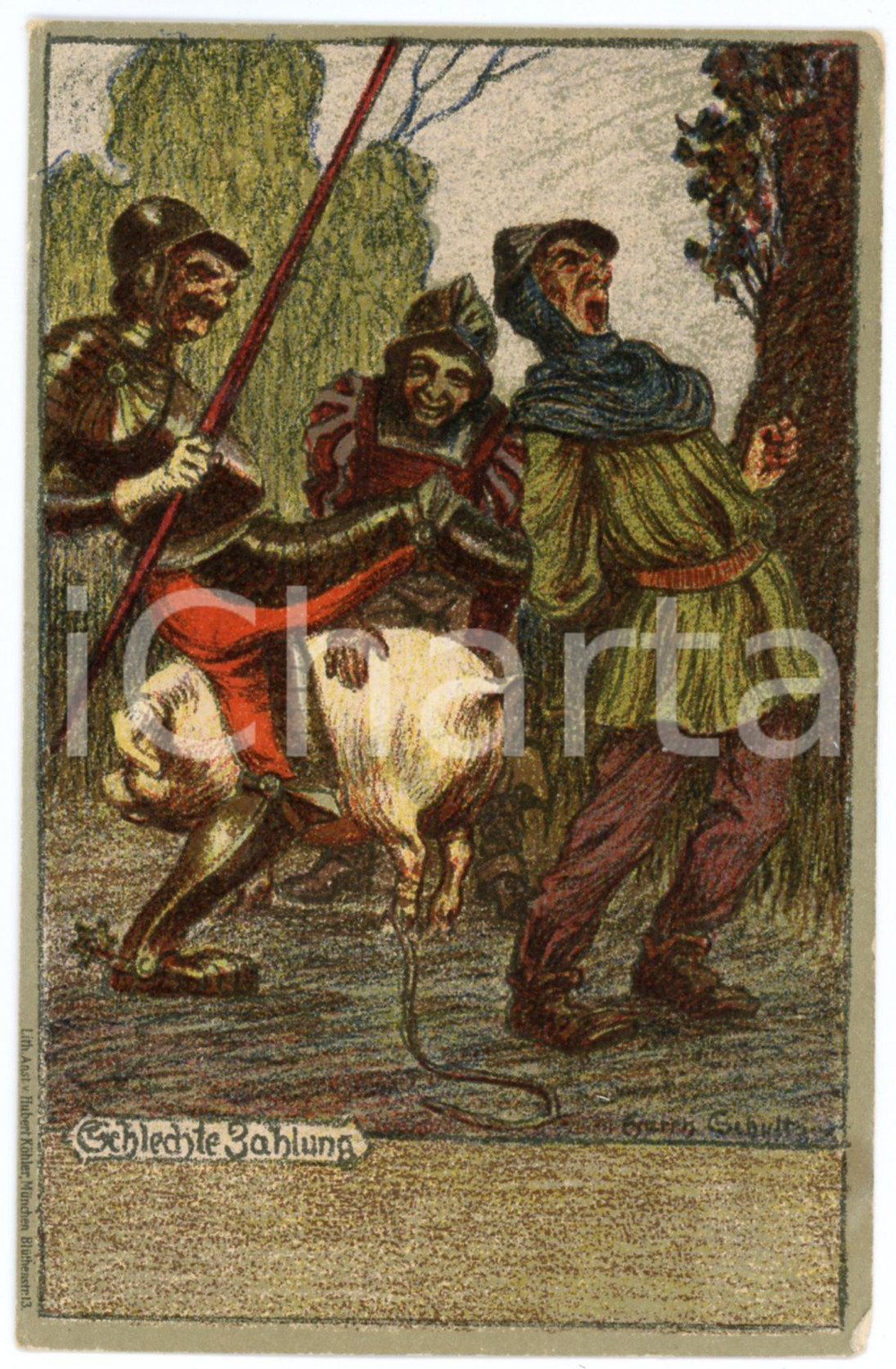 1900 ca DEUTSCHLAND Gehlechte zahlung - Soldiers arguing ILLUSTRATED Postcard FP  Cartolina postale d'epoca, non viaggiata. FAIR/discreto Piegature agli angoli Formato: FP originale e autentica 1