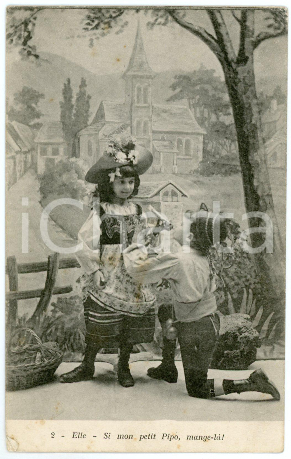1905 ca FRANCE HUMOUR ENFANTS Si mon Petit Pipo, mange-lÃ  *Postcard  Cartolina postale d'epoca, viaggiata. POOR/danneggiato piccola piegatura angolare e lievi fioriture; piccola impressione di inchiostro al verso Formato: 9x14 cm originale e autentica 1