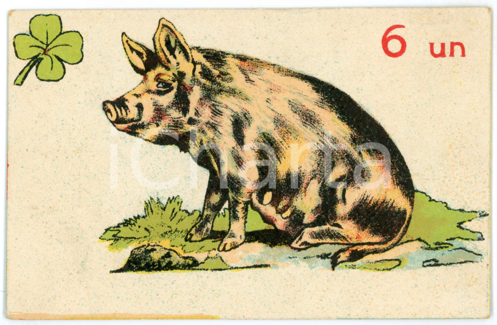 1917 BUON ANNO - Maiale con quadrifoglio - Cartolina vintage portafortuna  Cartolina postale d'epoca, non viaggiata.CONDIZIONI: GFORMATO: FP    originale e autentica 1