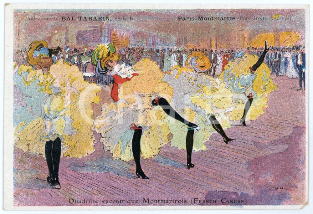 1910 ca PARIS Quadrille excentrique Montmartrois *Carte postale BAL TABARIN  Cartolina postale d'epoca, non viaggiata.CONDIZIONI: FAIR (buone condizioni, ma piccola mancanza all'angolo inferiore destro)FORMATO: FP    originale e autentica 1