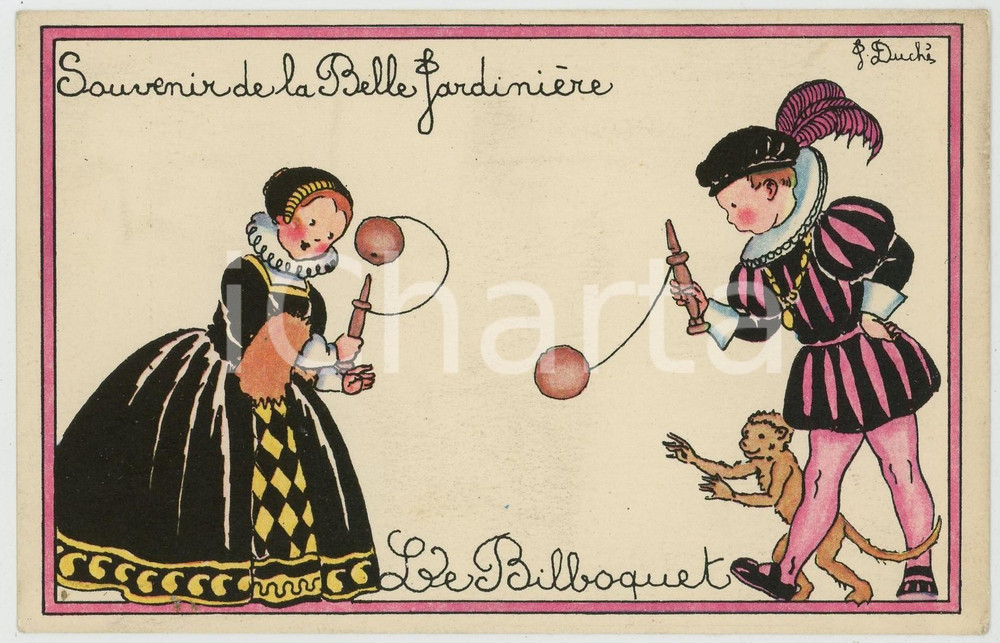 1920 ca LA BELLE JARDINIÈRE Artiste Jacqueline DUCHÉ Le Bilboquet - Postcard Cartolina d'epoca, non viaggiata. FAIR/discreto Lievi smussature piegature agli angoli Formato: FP originale e autentica 1