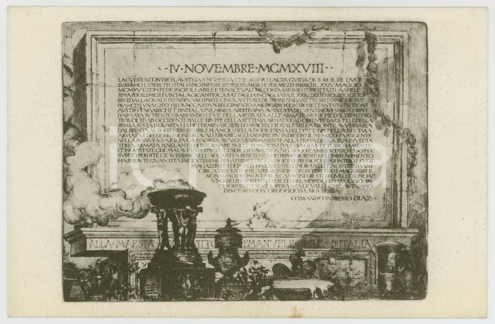 1918 WW1 ITALIA Y.M.C.A. Acquaforte G. GREPPI - IV Novembre - Cartolina Cartolina postale d'epoca, non viaggiata.Simbolo YMCA al verso.CONDIZIONI: GFORMATO: 14x9 cm    originale e autentica 1