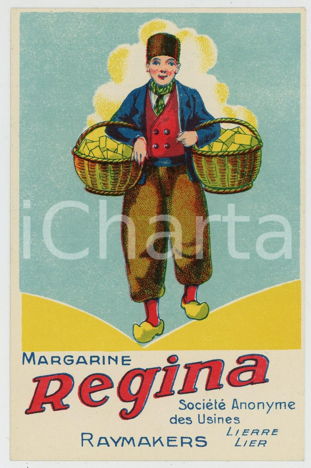 1910 ca LIERRE (BELGIQUE) Margarine REGINA - Usines RAYMAKERS *Carte postale  Cartolina postale d'epoca, non viaggiata. GOOD/buono  Formato: 9x14 cm originale e autentica 1