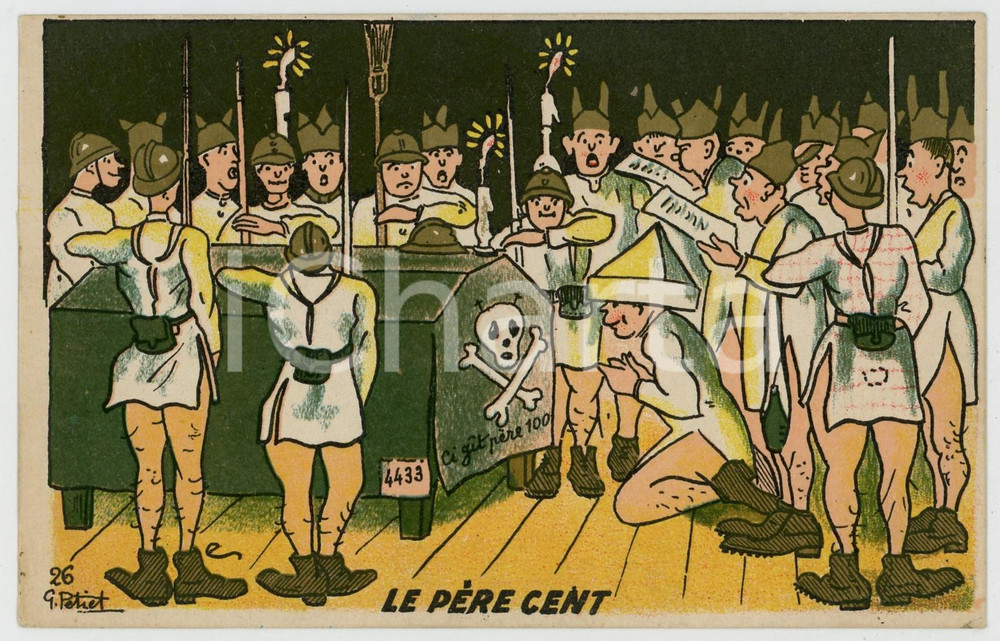 1915 WW1 - HUMOUR Artist G. PETIET Le père cent - Carte postale ILLUSTRÉE FP NV  Cartolina postale d'epoca, non viaggiata ma con nota manoscritta al verso. FAIR/discreto Lievi smussature agli angoli Formato: FP originale e autentica 1