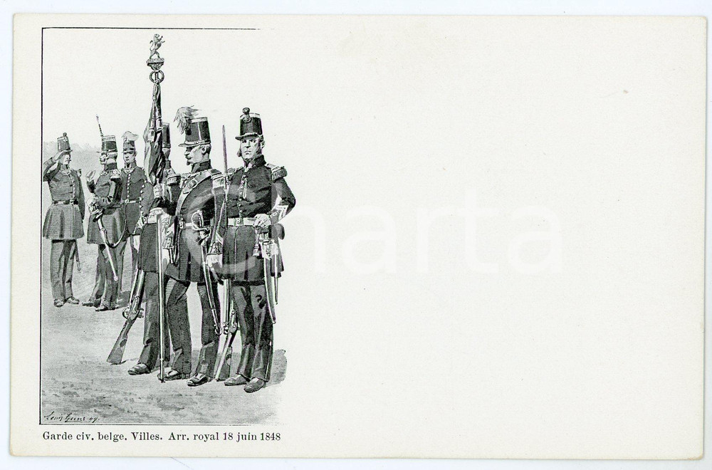 1900 ca ARMEE BELGE Garde civique - Villes - Arr. royal 1848 - Postcard  Cartolina postale d'epoca, non viaggiata. GOOD/buono  Formato: 14x9 cm originale e autentica 1