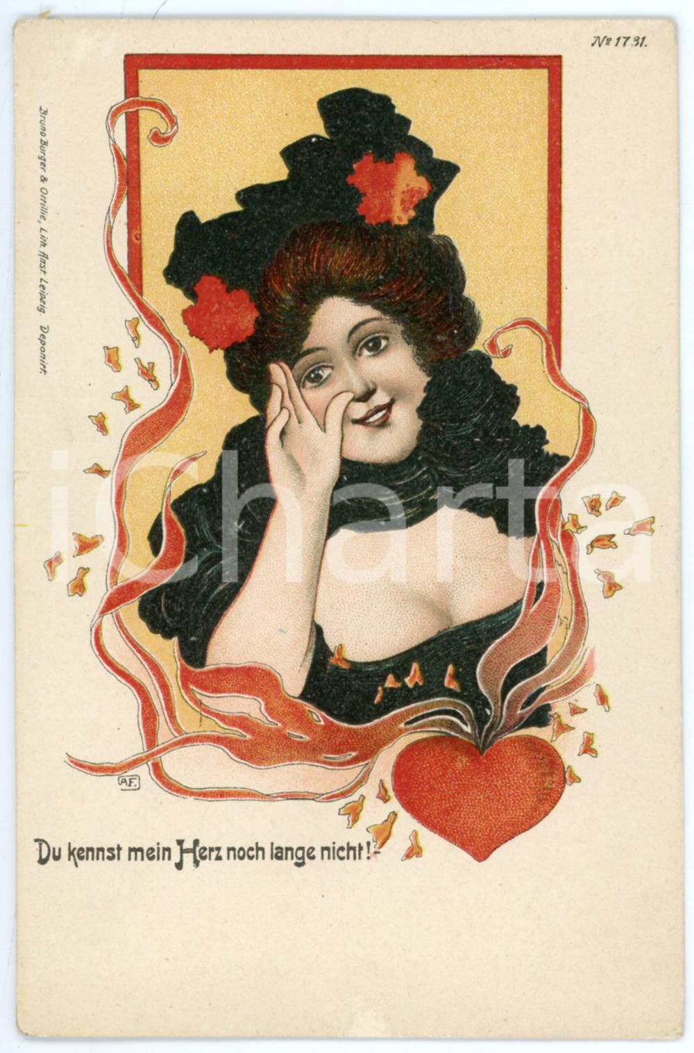 1900 ca LOVERS Du kennst mein herz noch lange nicht ILLUSTRATED Postcard FP NV  Cartolina d'epoca, non viaggiata. FAIR/discreto Lievi smussature agli angoli Formato: FP originale e autentica 1