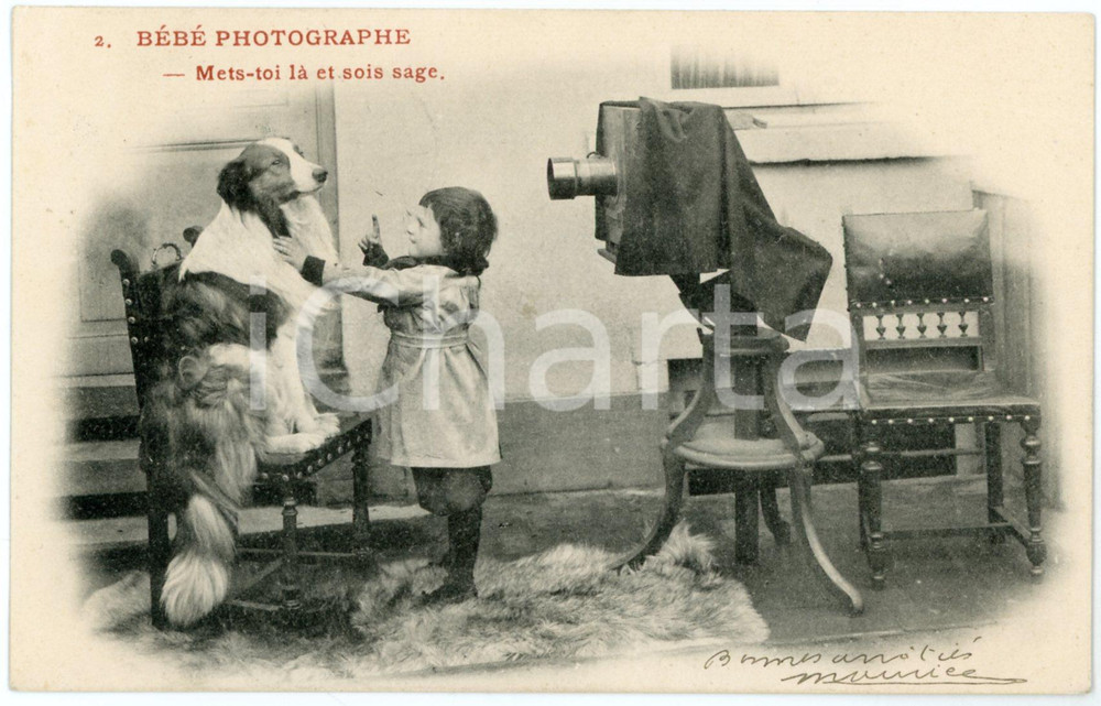 Cartolina originale da collezione 1903 FRANCE ENFANTS BÃ©bÃ© photographe  Metstoi lÃ  et sois sage Carte postale 1