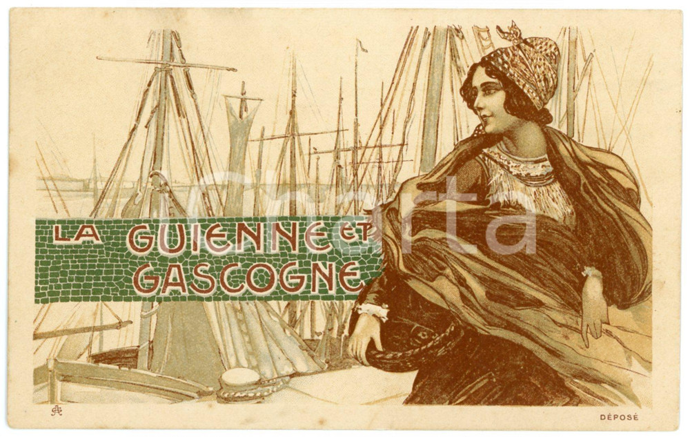 1900 ca FRANCE - LA GUIENNE ET GASCOGNE Femme au port - Carte postale illustrÃ©e  Cartolina postale, non viaggiata.  FAIR/discreto Lievi smussature agli angoli FORMATO: FP originale e autentica 1