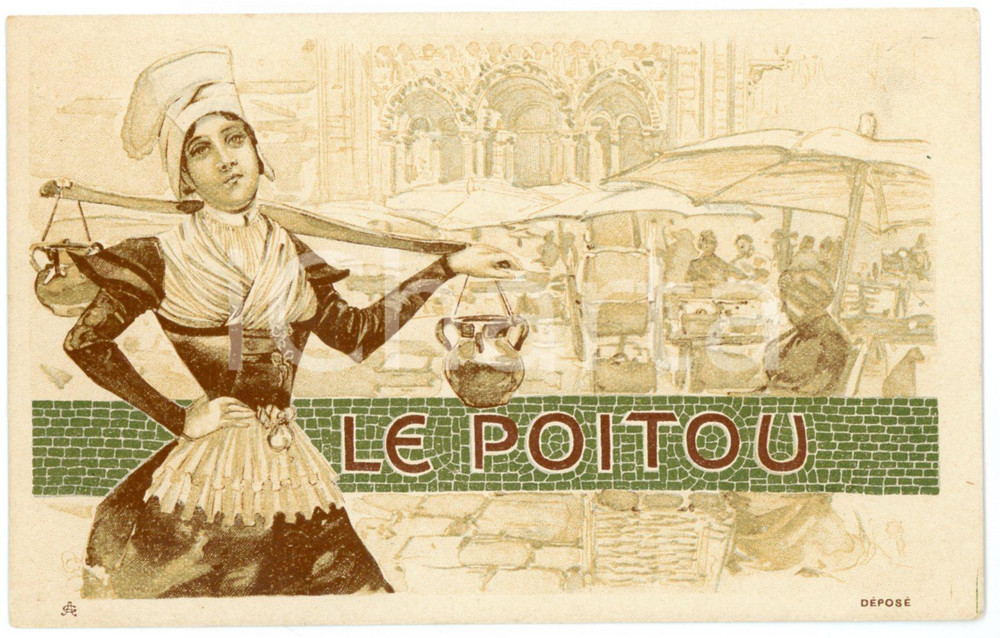 1900 ca FRANCE - LE POITOU Femme au marché - Carte postale illustrée FP NV  Cartolina postale, non viaggiata. FAIR/discreto Lievi smussature agli angoli Formato: FP originale e autentica 1