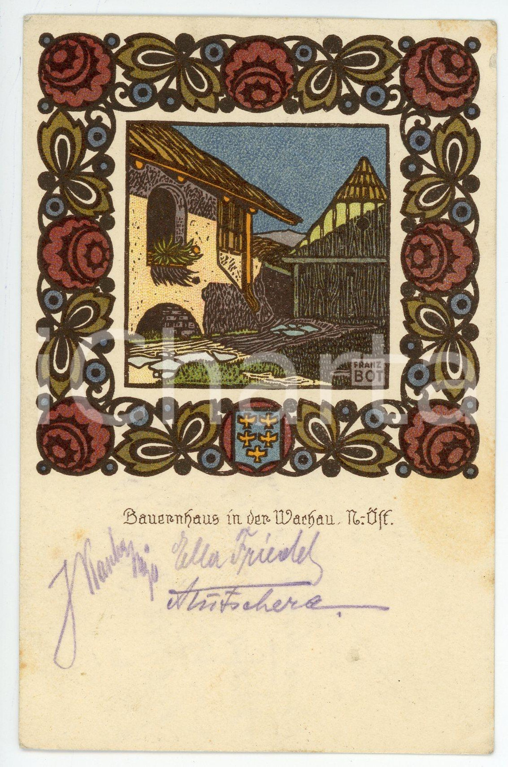 1921 JUGENDSTIL AUSTRIA Bauernhaus in der WACHAU - Postcard ill. Franz BOT  Cartolina postale d'epoca, viaggiata. GOOD/buono  Formato: 9x14 cm originale e autentica 1