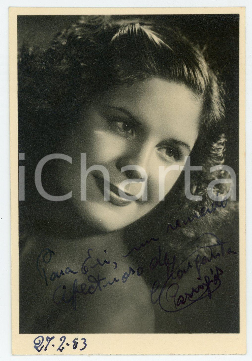 1953 Soprano Margarita GARRIGOS - AUTOGRAPHED photo 8x12 cm Fotografia d'epoca, con autografo. CONDIZIONI: G FORMATO: 8x12 cm     originale e autentica 1