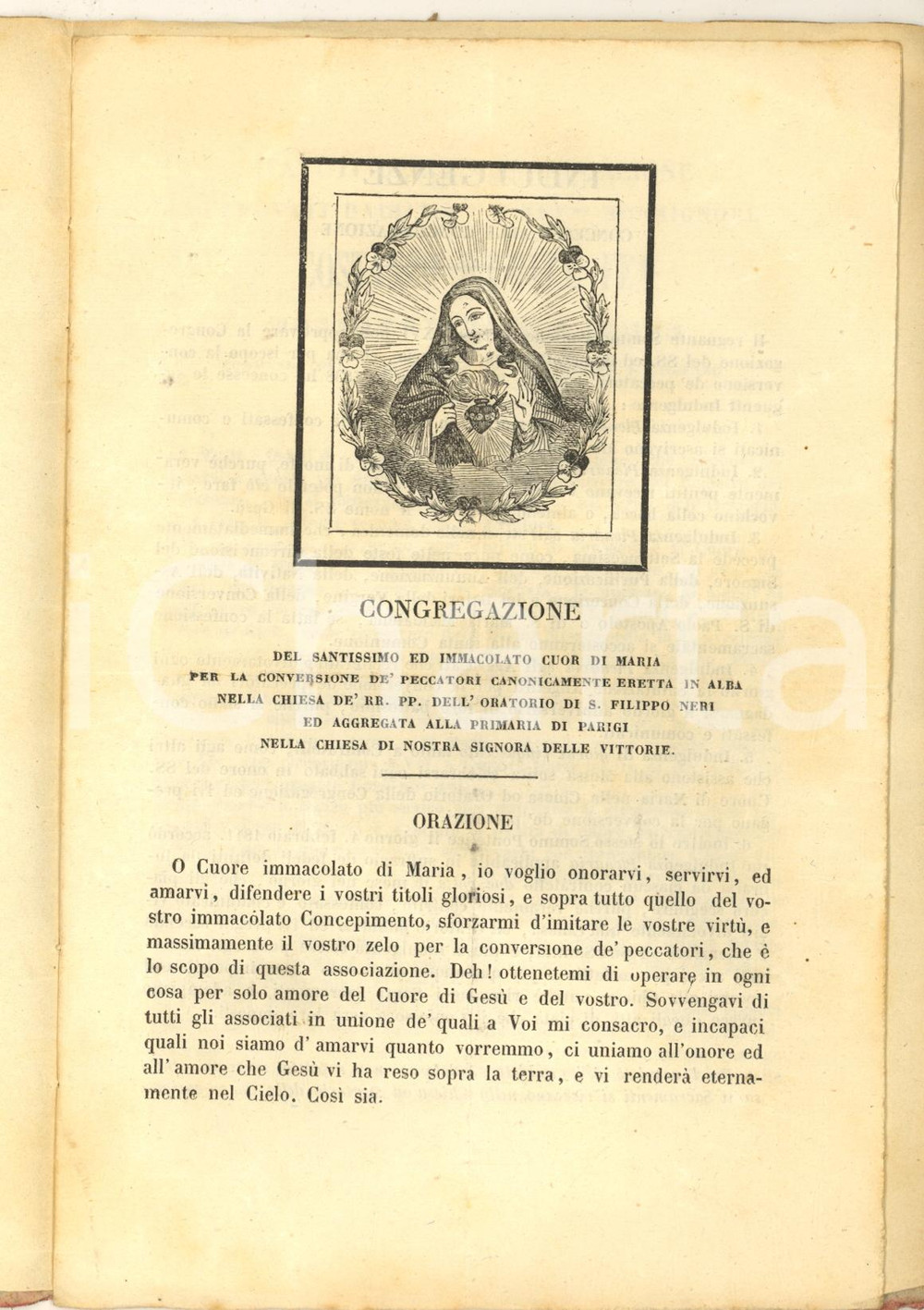 1843 ALBA (CN) Congregazione SS. Cuore di Maria - Statuto *DANNEGGIATO Pubblicazione d'epoca, con copertina in carta, mutila all'interno delle 8 pagine centrali, che sono state asportate.Il testo risulta, in ogni caso, completo.PAGINE: 4 facciate + copertina POOR/danneggiato buone condizioni interne, ma asportazione di pagine centrali  originale e autentica 1