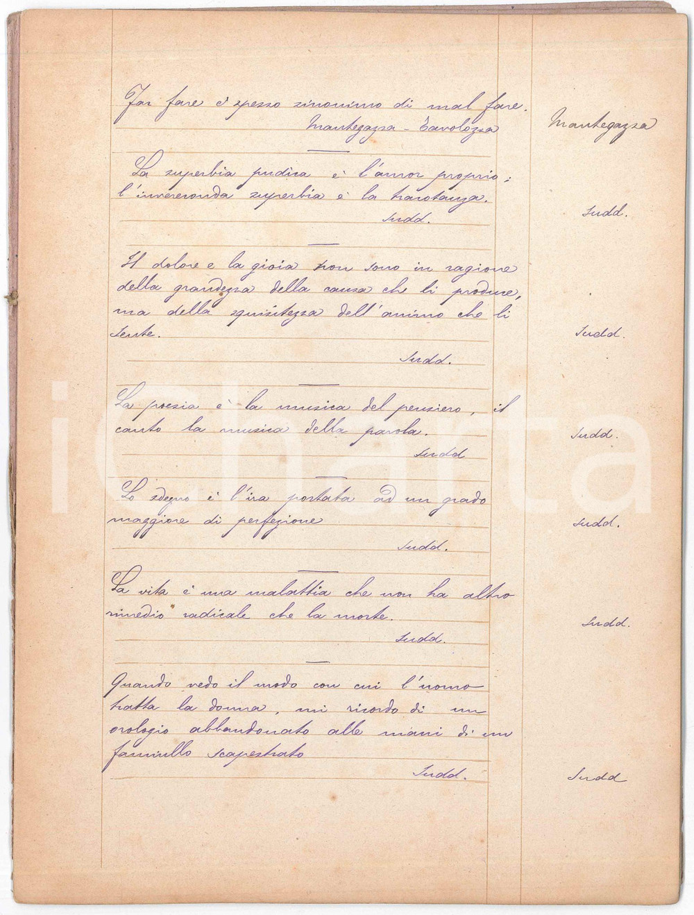 1910 ca MILANO Silvio TAMBURINI Aforismi miscellanei - Quaderno n° 6  Interessante quaderno, interamente manoscritto, contenente aforismi vari.PAGINE: 20 GOOD/buono  Formato: 18x24 cm originale e autentica 1
