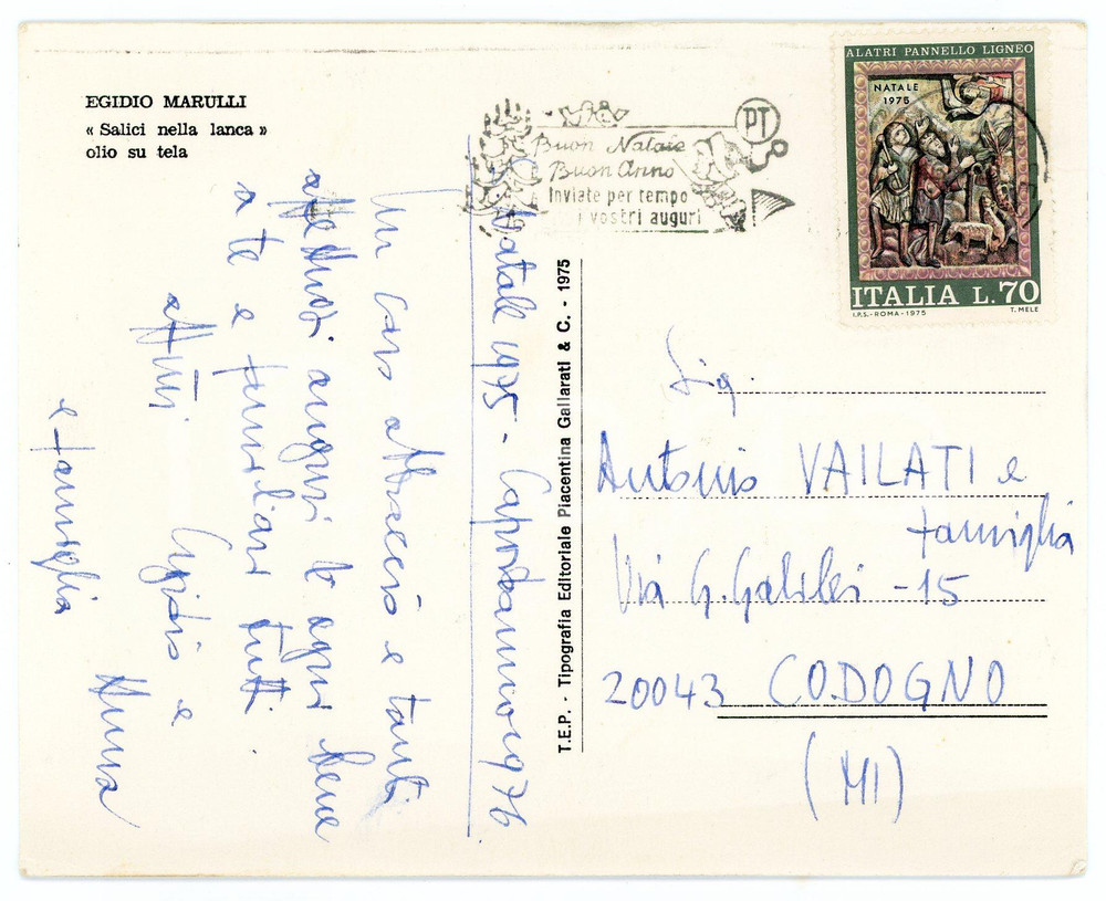 1975 Pittore Egidio MARULLI Salici nella lanca - Cartolina AUTOGRAFA Cartolina postale autografa.CONDIZIONI: GFORMATO: 15x12 cm    originale e autentica 1