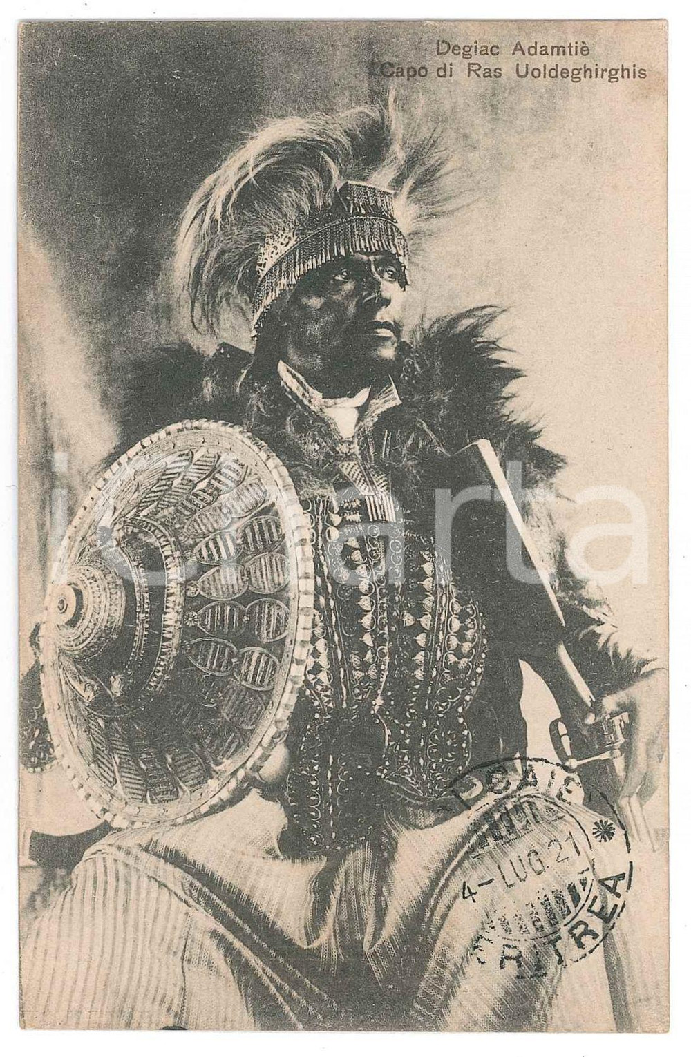 Cartolina originale da collezione 1921 ERITREA Degiac AdamtiÃ¨  Capo di Ras Uoldeghirghis  Cartolina FP NV 1