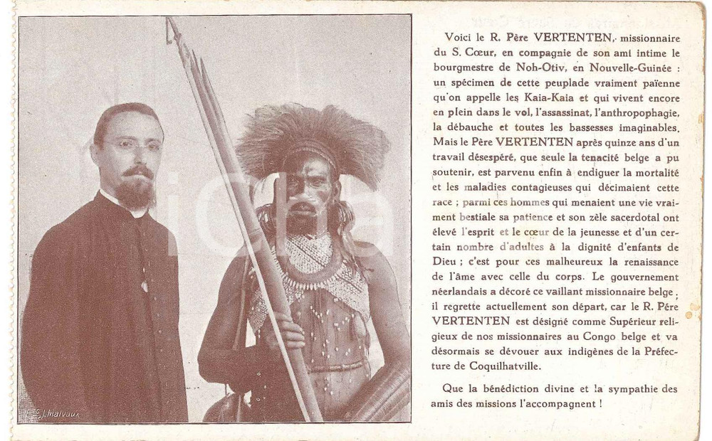 Cartolina originale da collezione 1925 ca NOUVELLE GUINÃ‰E NÃ‰ERLANDAISE Coupeurs de tÃªtes  PÃ¨re VERTENTEN Postcard 1