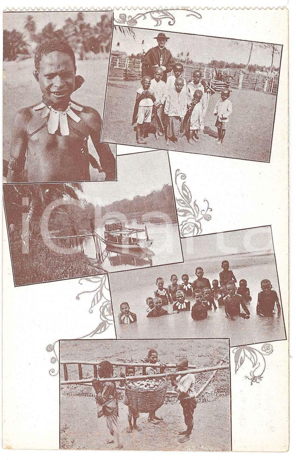 1925 ca NOUVELLE GUINÉE NÉERLANDAISE Coupeurs de têtes - Children ^Postcard Cartolina postale d'epoca, non viaggiata.La cartolina appartiene allla serie "Chez les coupeurs de t&ecirc;tes de la Nouvelle-Guin&eacute;e N&eacute;erlandaise".CONDIZIONI: GFORMATO: FPEDITORE: Missionnaires du S. Coeur - Borgerhout-Anvers    originale e autentica 1