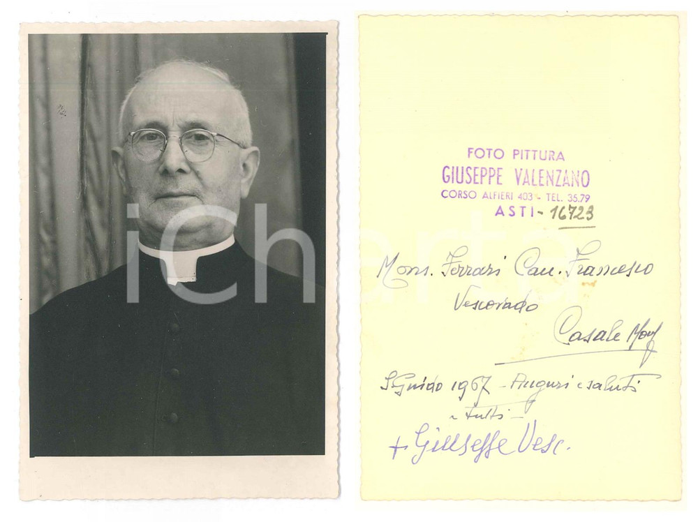 Fotografia d epoca originale 1967 CASALE MONFERRATO Can. Francesco FERRARI Foto autografo mons. ANGRISANI 1