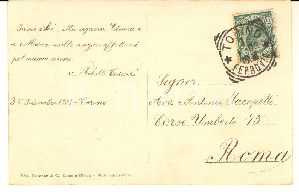 1907 TORINO Fiume Po - Cartolina Achille TEDESCHI (TROTTOLINO) - AUTOGRAFO  Cartolina postale d'epoca, con messaggio autografo dello scrittore.Viaggiata. GOOD/buono  Formato: 14x9 cm originale e autentica 1