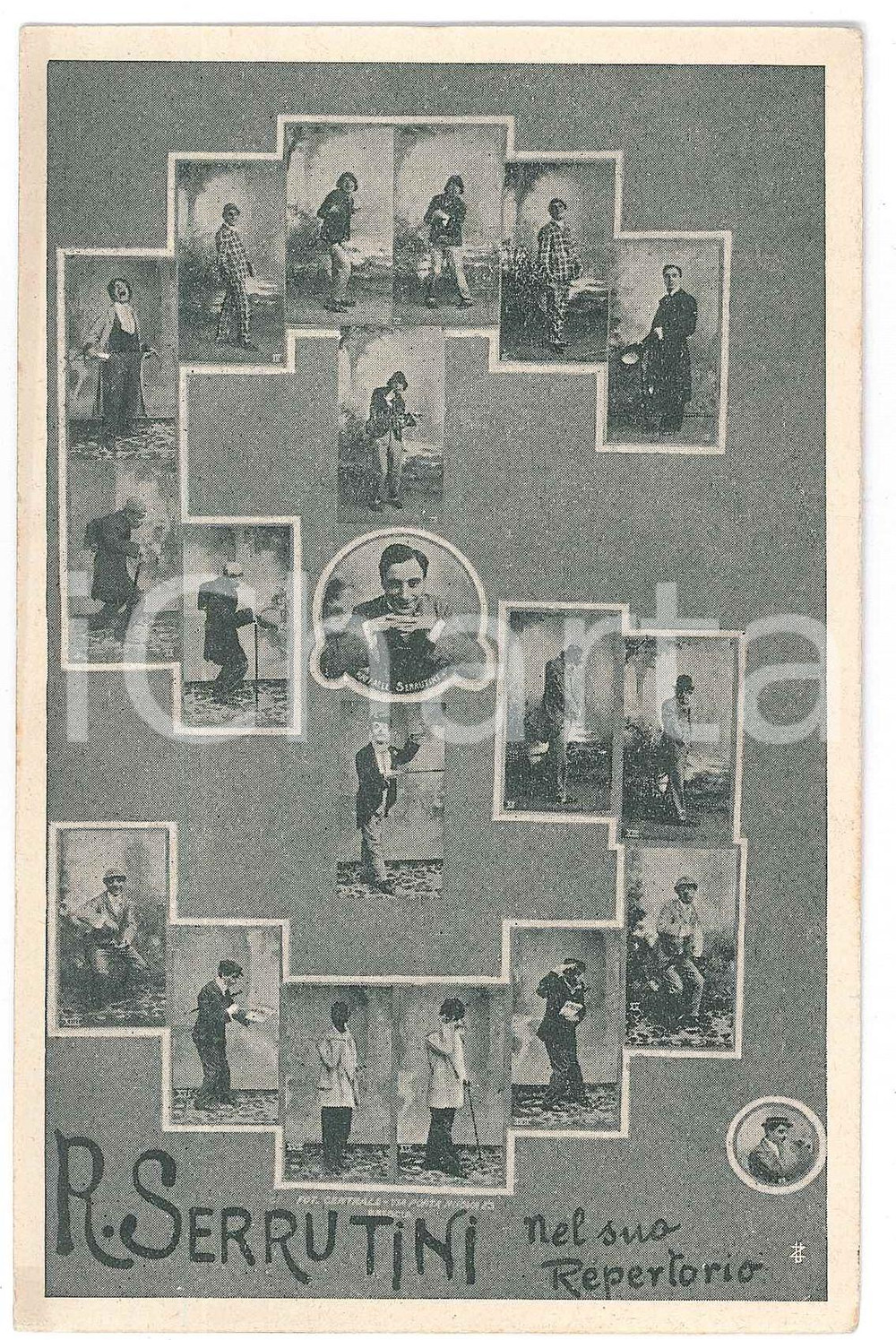 1915 ca TEATRO COMICO Raffaele SERRUTINI nel suo repertorio - Cartolina Addio Cartolina pubblicitaria d'epoca, che reca al verso l'indicazione "Raffaelem Serrutini offre ai suoi gentili ammiratori nella sua serata d'addio". GOOD/buono minime piegature angolari Formato: 9x14 cm originale e autentica 1