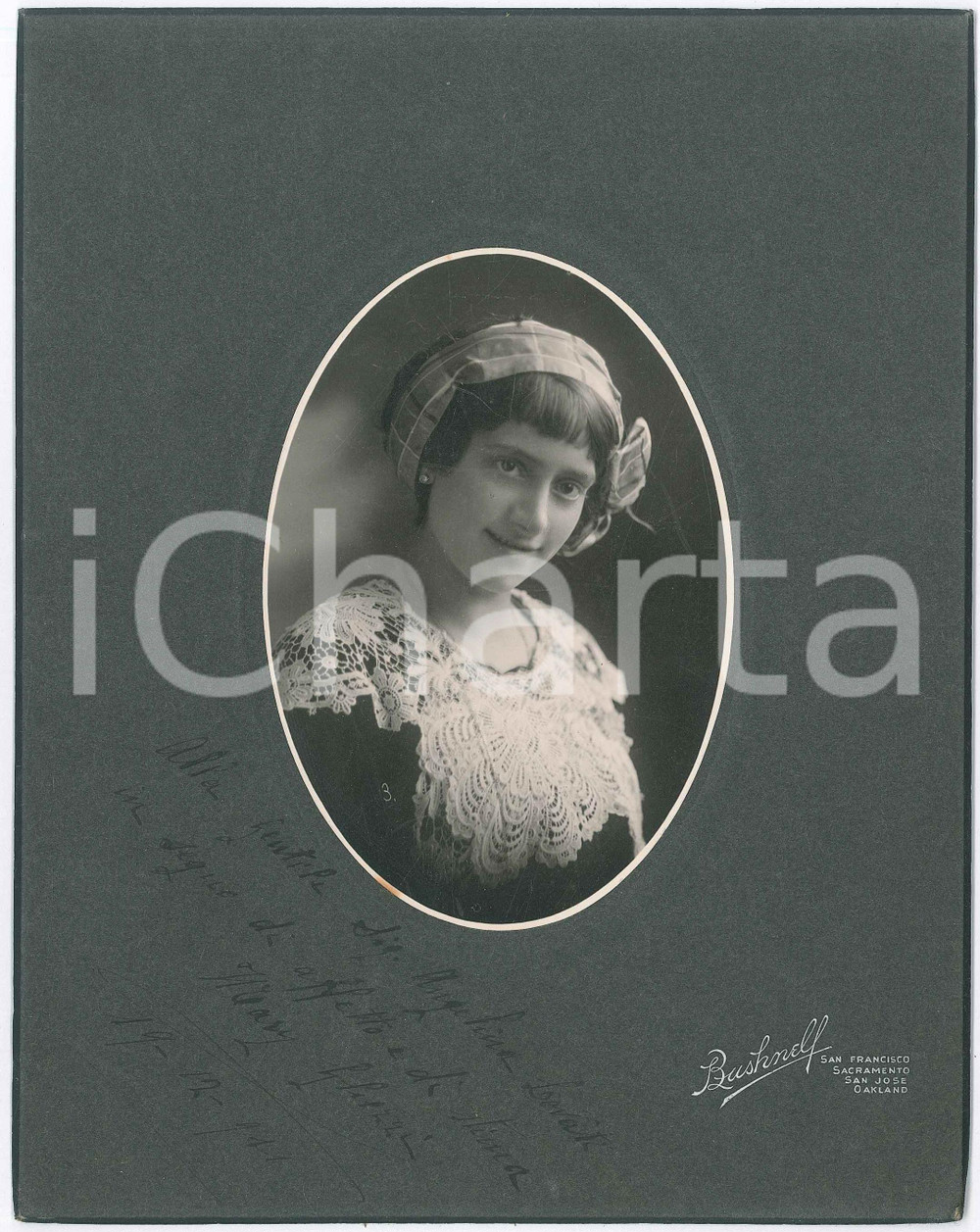 1911 USA Mary GHEZZI Italian-American girl - Portrait - Photo BUSHNELL 18x23 cm  Fotografia d'epoca, su cartoncino rigido.Dedica manoscritta. GOOD/buono  Formato: 18x23 cm originale e autentica 1