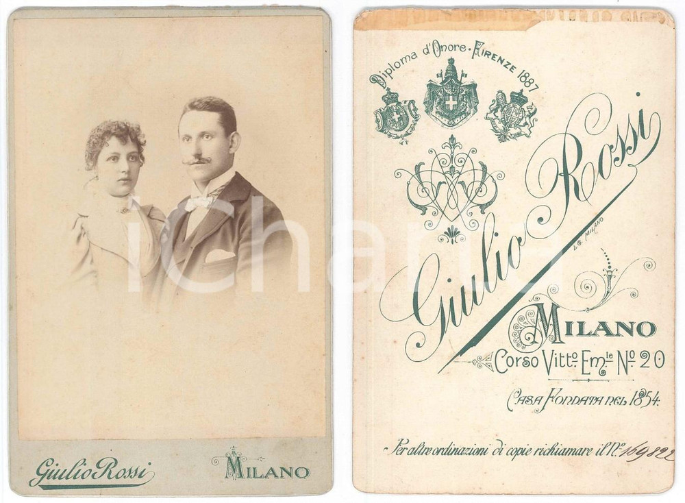 1880 ca MILANO Ritratto di una coppia di sposi *Foto Giulio ROSSI 11x17