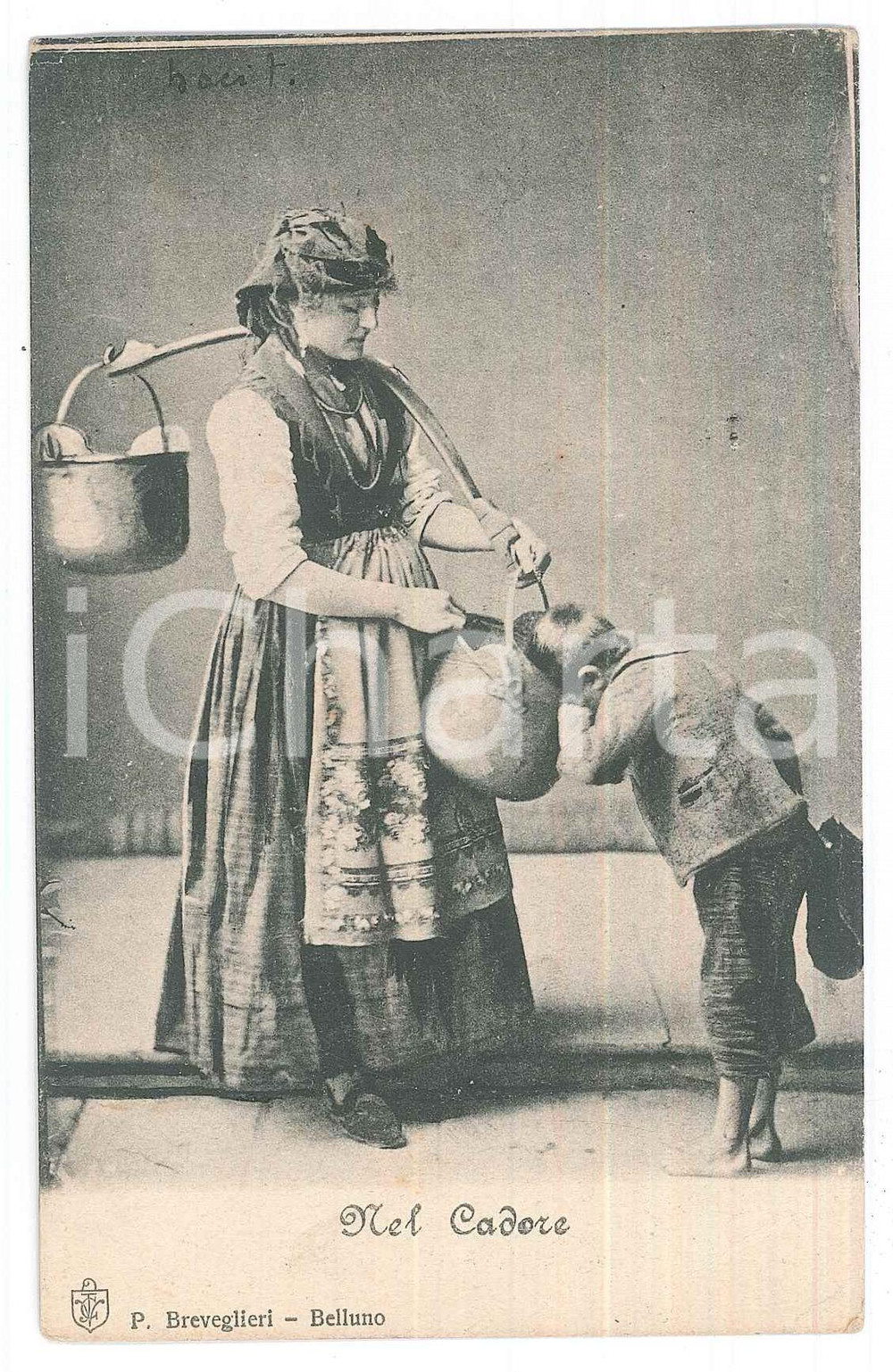 1908 VENETO - CADORE - Donna con bambino *Cartolina FOLKLORE FP VG