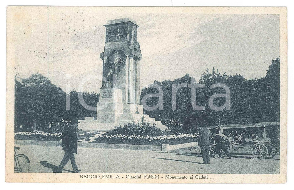 1927 REGGIO EMILIA Giardini pubblici - Monumento ai Caduti - Cartolina ANIMATA
