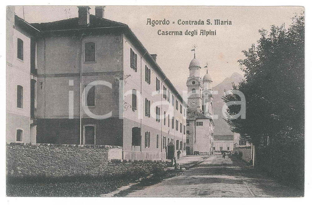 1908 AGORDO (BL) Contrada S. Maria - Caserma Alpini ^Cartolina FP VG