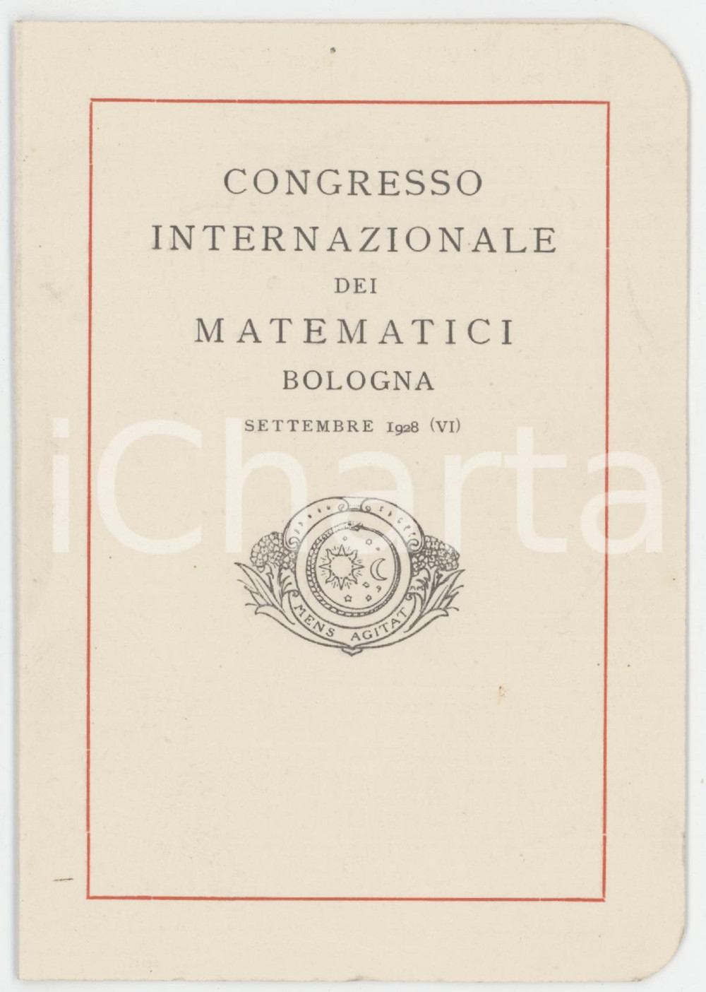 1928 BOLOGNA Congresso internazionale dei matematici *Tessera 9x14 cm Tessera d'epoca.  GOOD/buono  Formato: 9x14  cm originale e autentica 1
