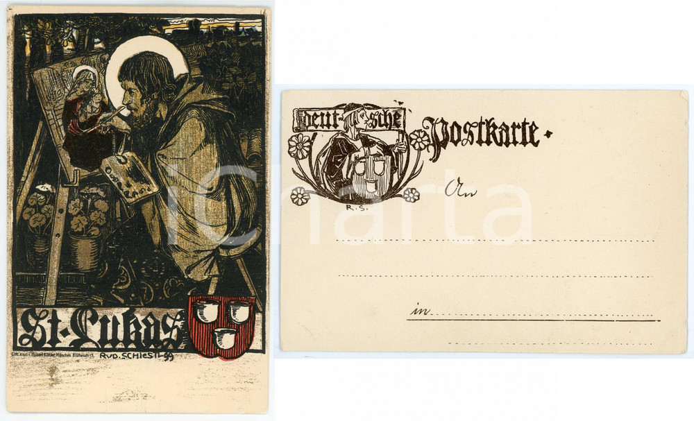 1899 GERMANY Artist Rudolf SCHIESTL - St. Lukas *AK Postcard  Cartolina postale d'epoca, non viaggiata. FAIR/discreto smussature marginali Formato: 9x14 cm originale e autentica 1